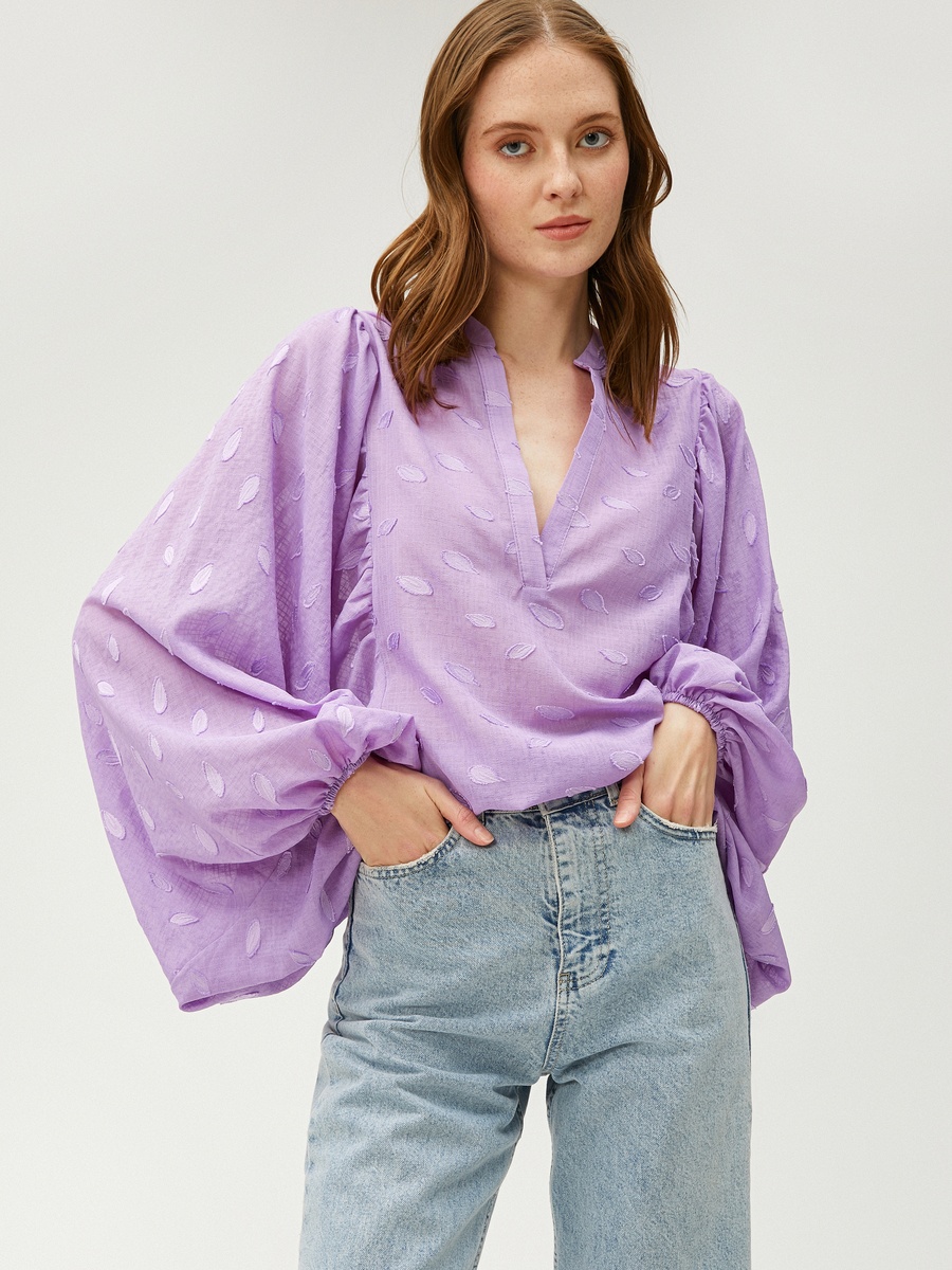 Bat Sleeve Mandarin Neck Blouse