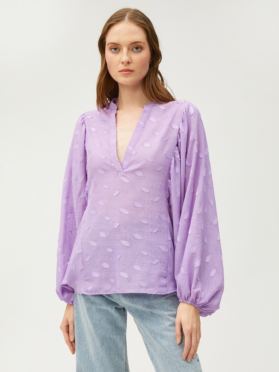 Bat Sleeve Mandarin Neck Blouse