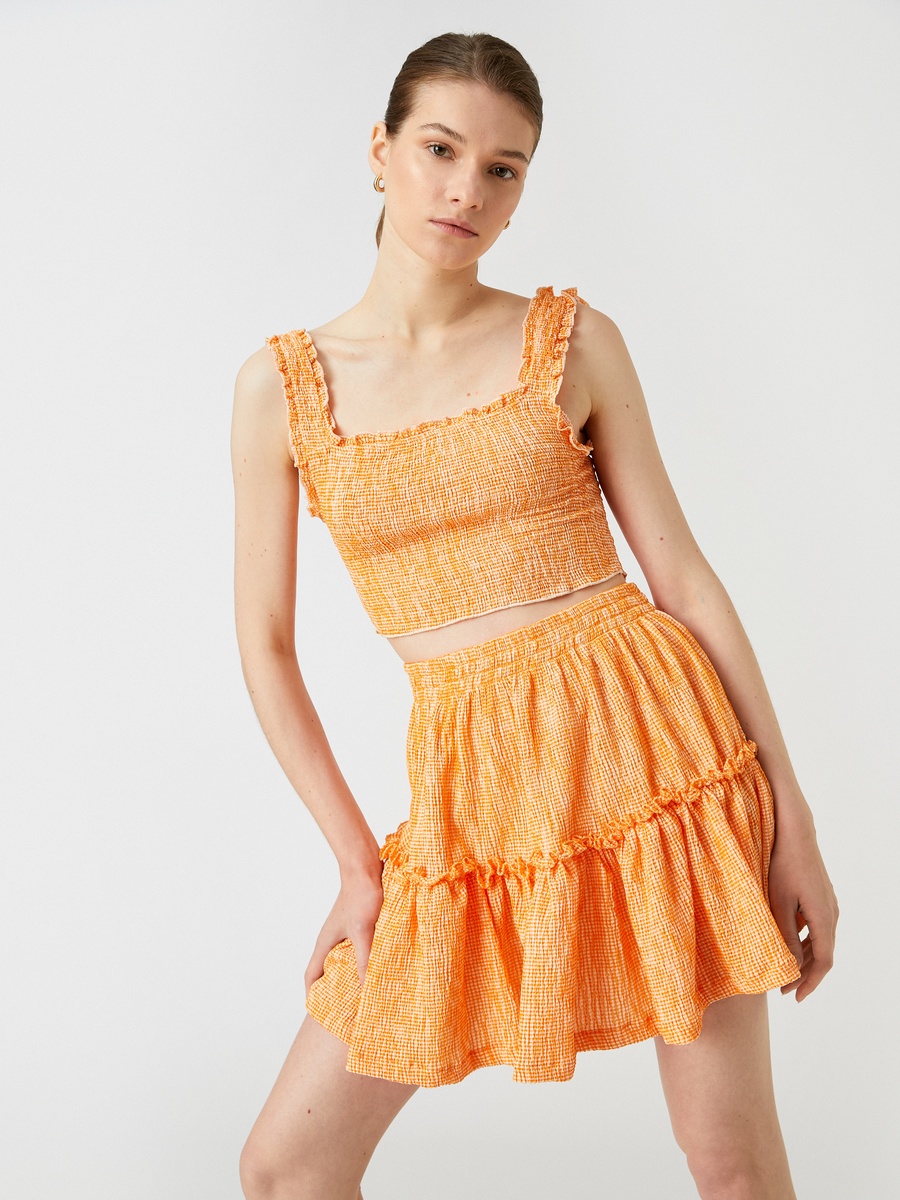 Patterned Frilled Elastic Waist Mini Skirt