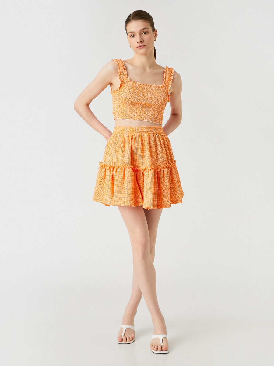 Patterned Frilled Elastic Waist Mini Skirt