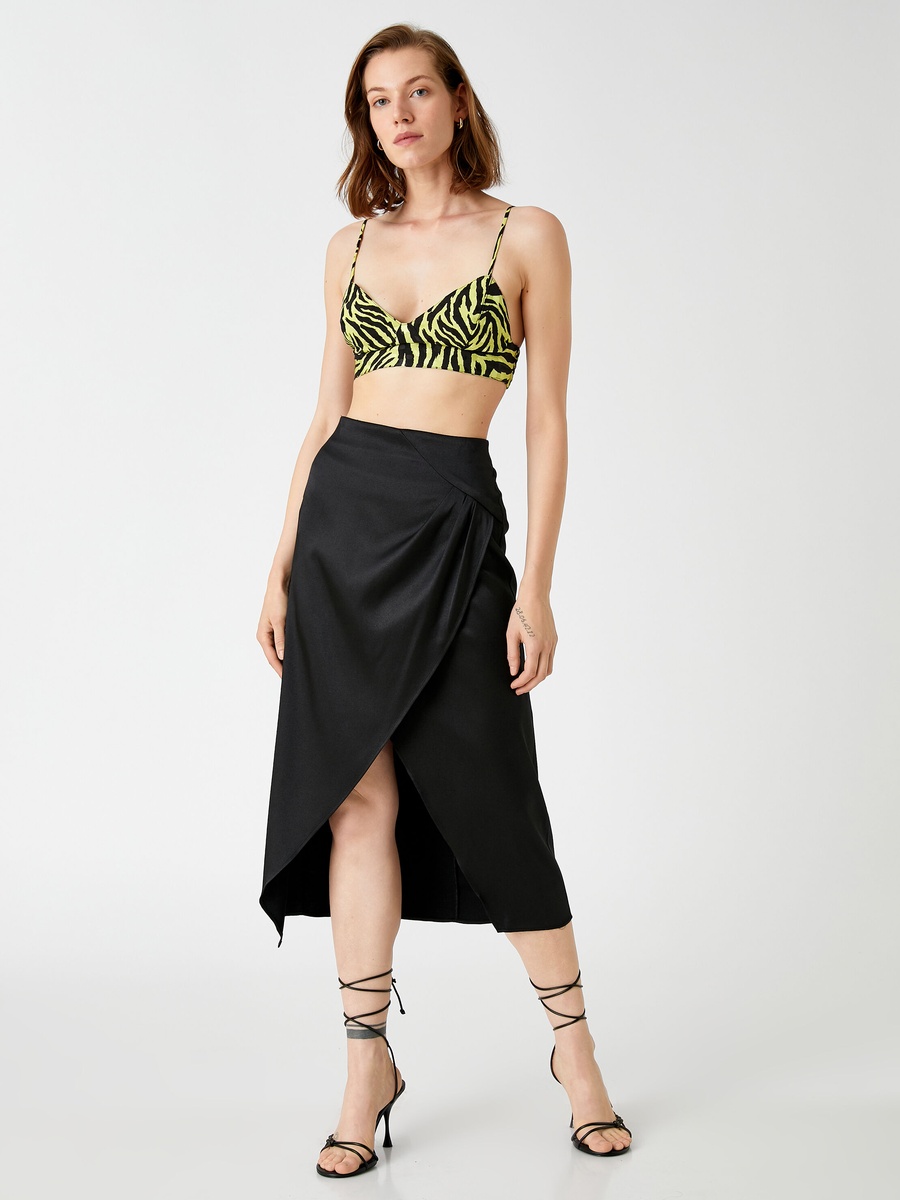 Split Midi Sateen Skirt