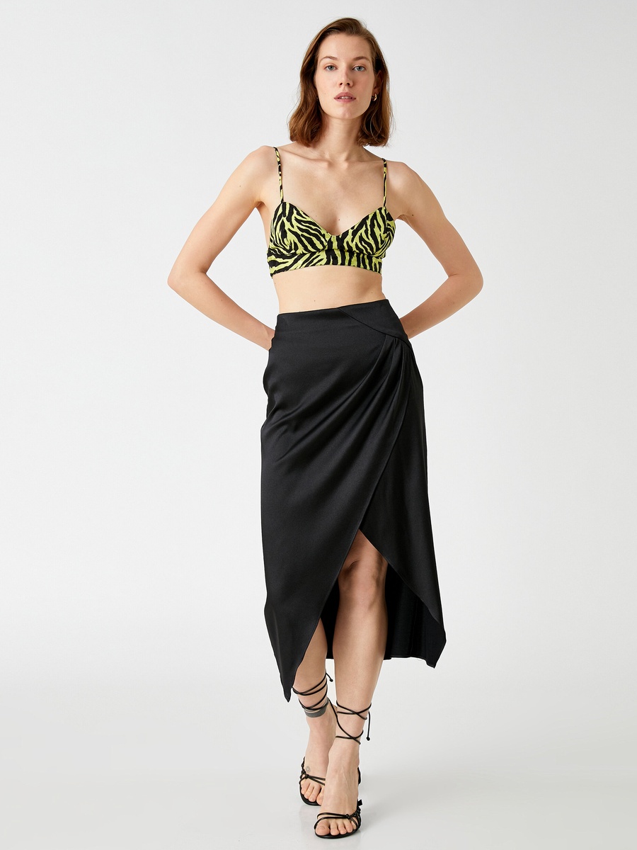 Split Midi Sateen Skirt