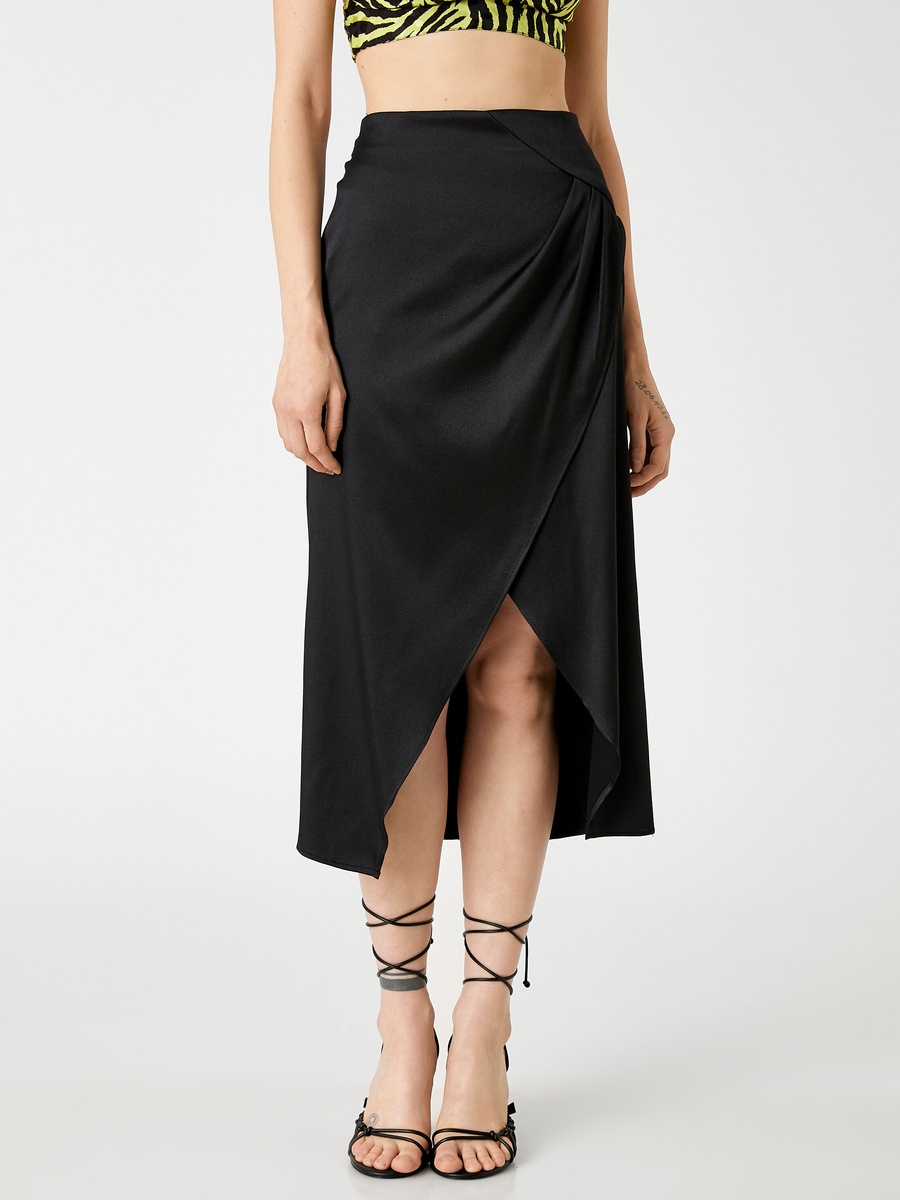 Split Midi Sateen Skirt