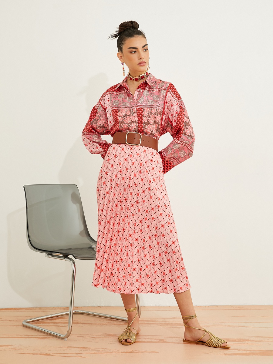 Floral Pleated Midi Skirt