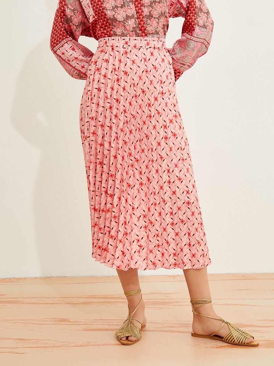 Floral Pleated Midi Skirt