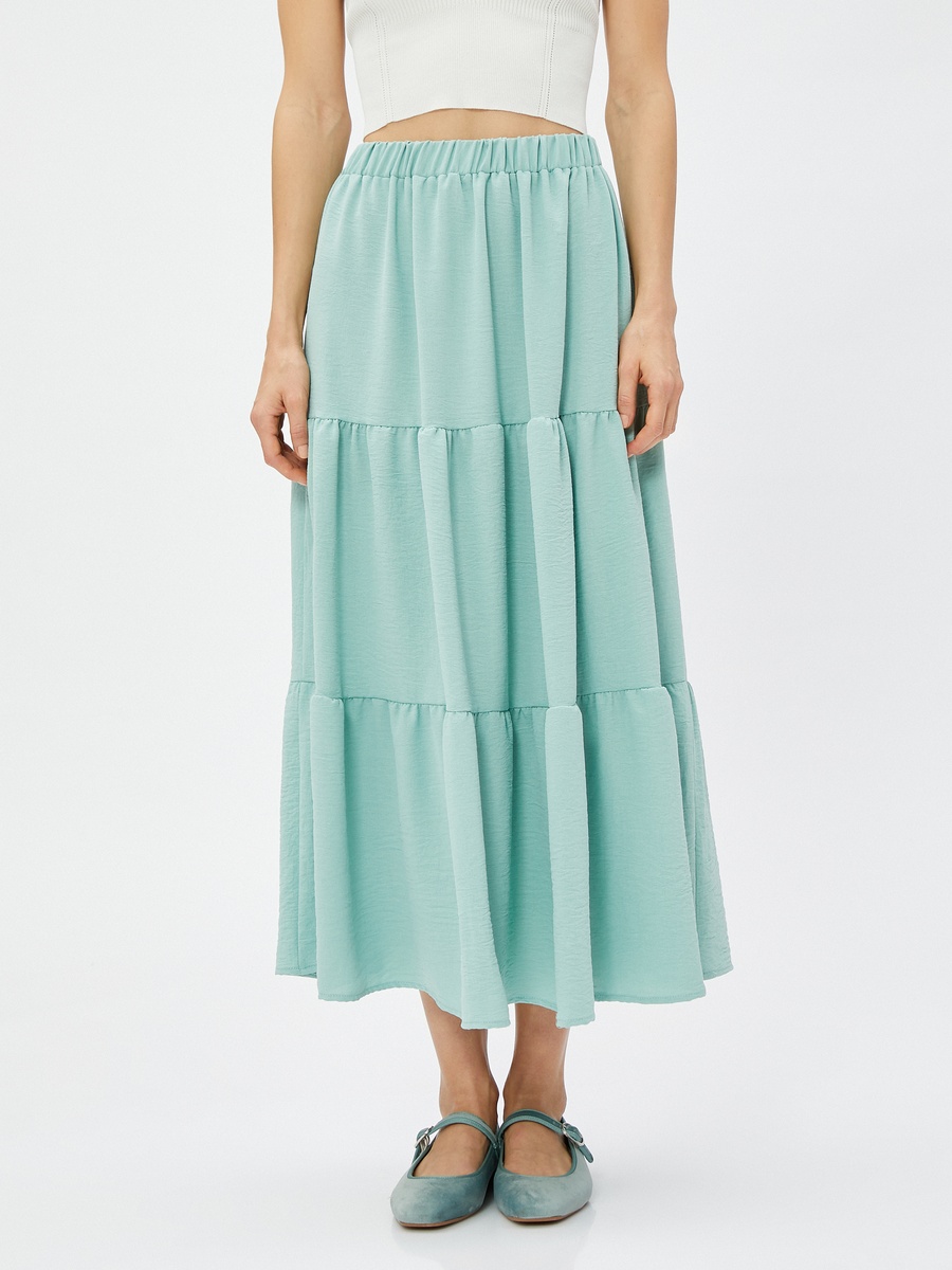 Tiered Elastic Waist Midi Skirt