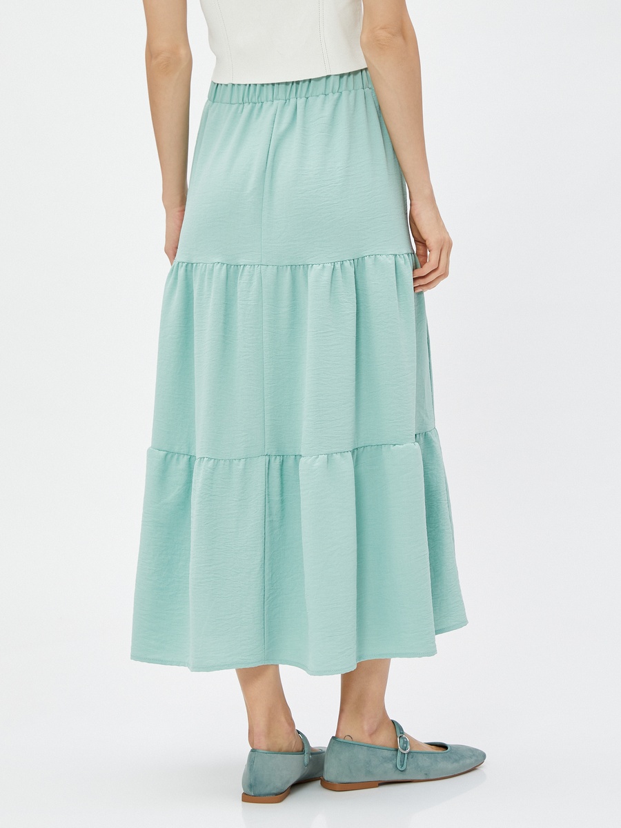 Tiered Elastic Waist Midi Skirt