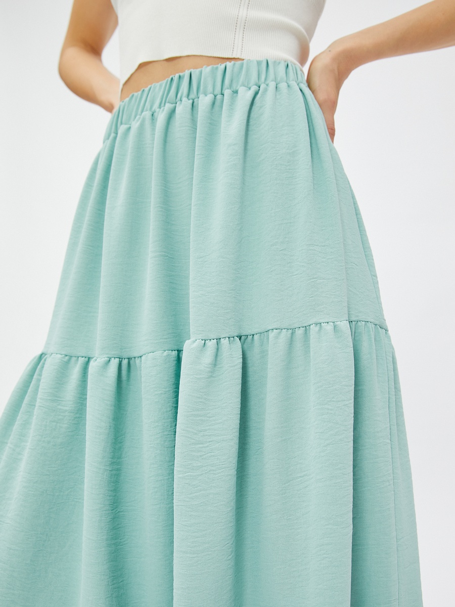 Tiered Elastic Waist Midi Skirt