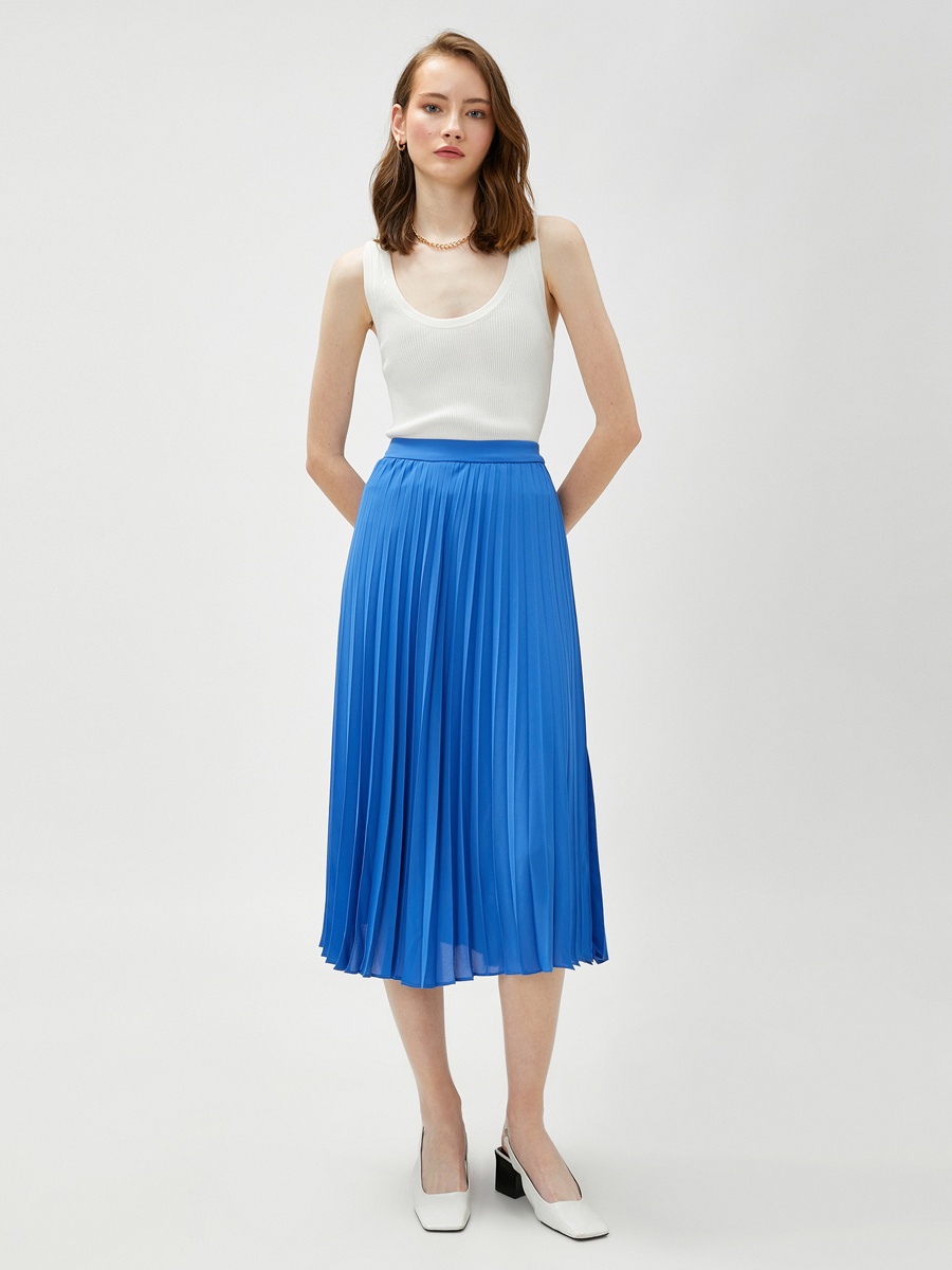 Elastic Waist Midi Chiffon Pleated Skirt