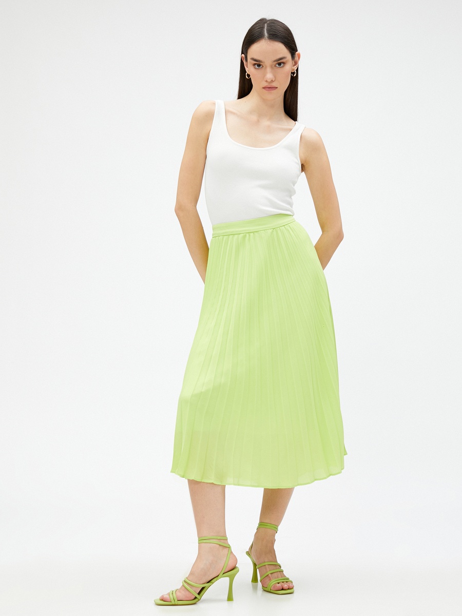 Elastic Waist Midi Chiffon Pleated Skirt