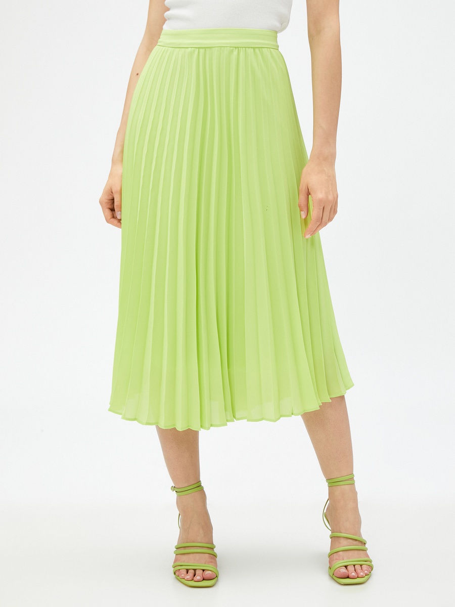 Elastic Waist Midi Chiffon Pleated Skirt