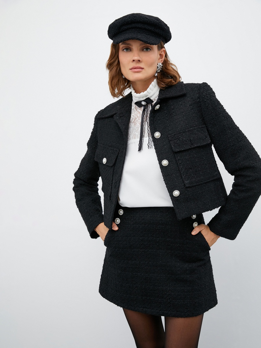 Pearl Buttoned Pocket Detail Buttoned Skirt