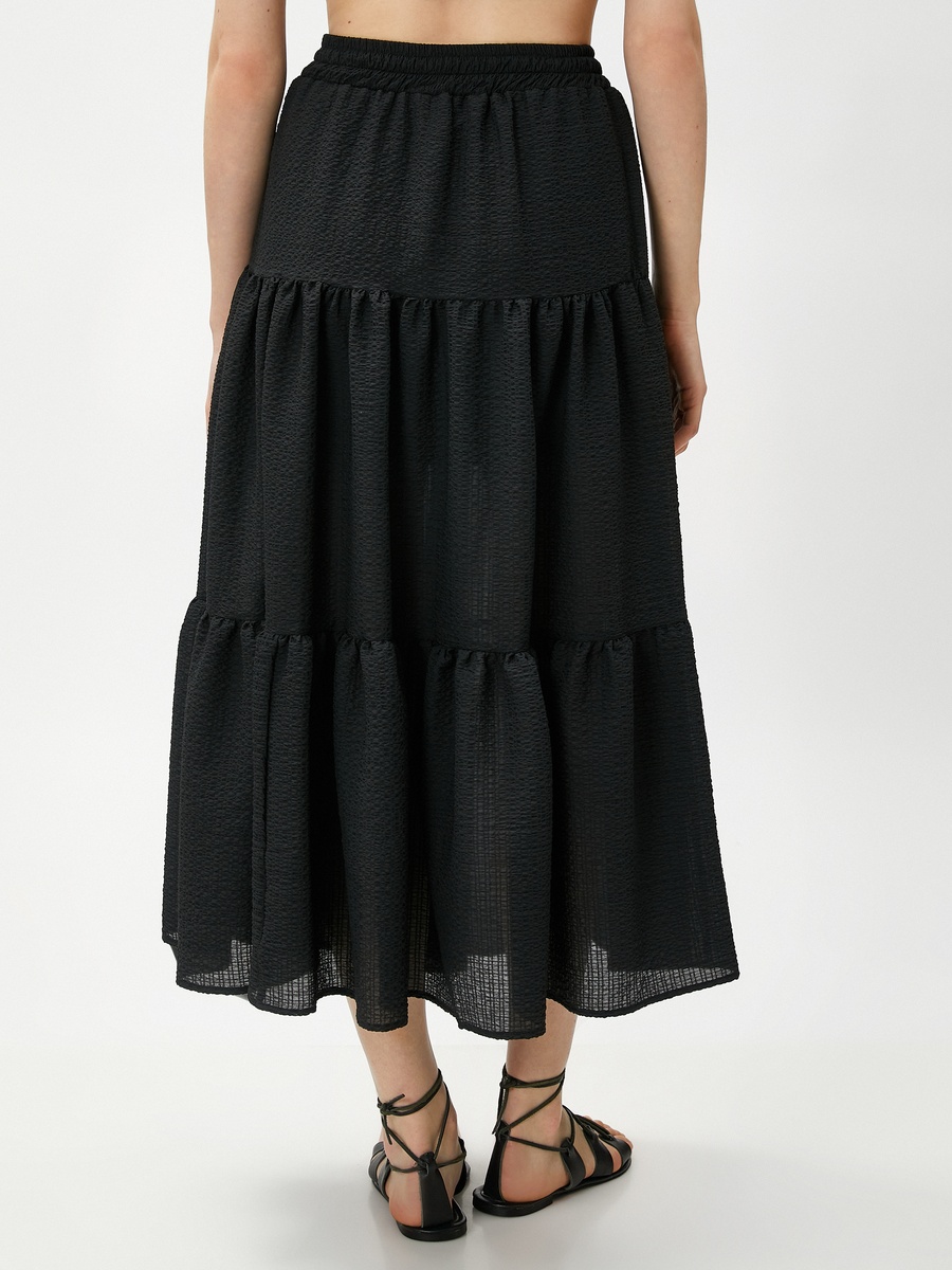 Tiered Midi Skirt with Elastic Waist