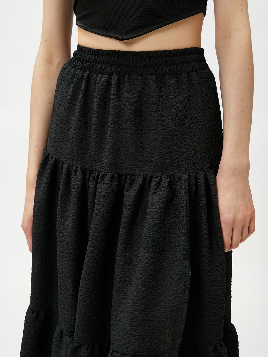 Tiered Midi Skirt with Elastic Waist