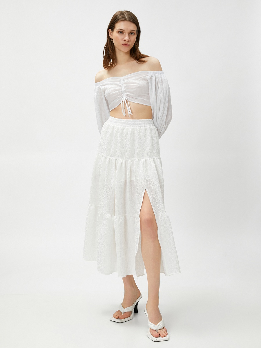 Tiered Midi Skirt with Elastic Waist