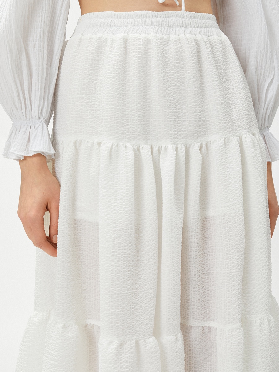 Tiered Midi Skirt with Elastic Waist