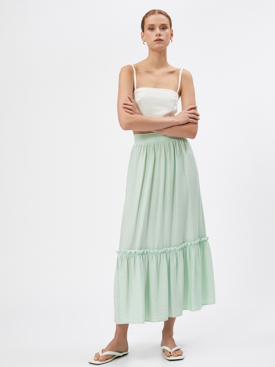 High Rise Viscose Voluminous Tissued Ruffle Maxi Skirt