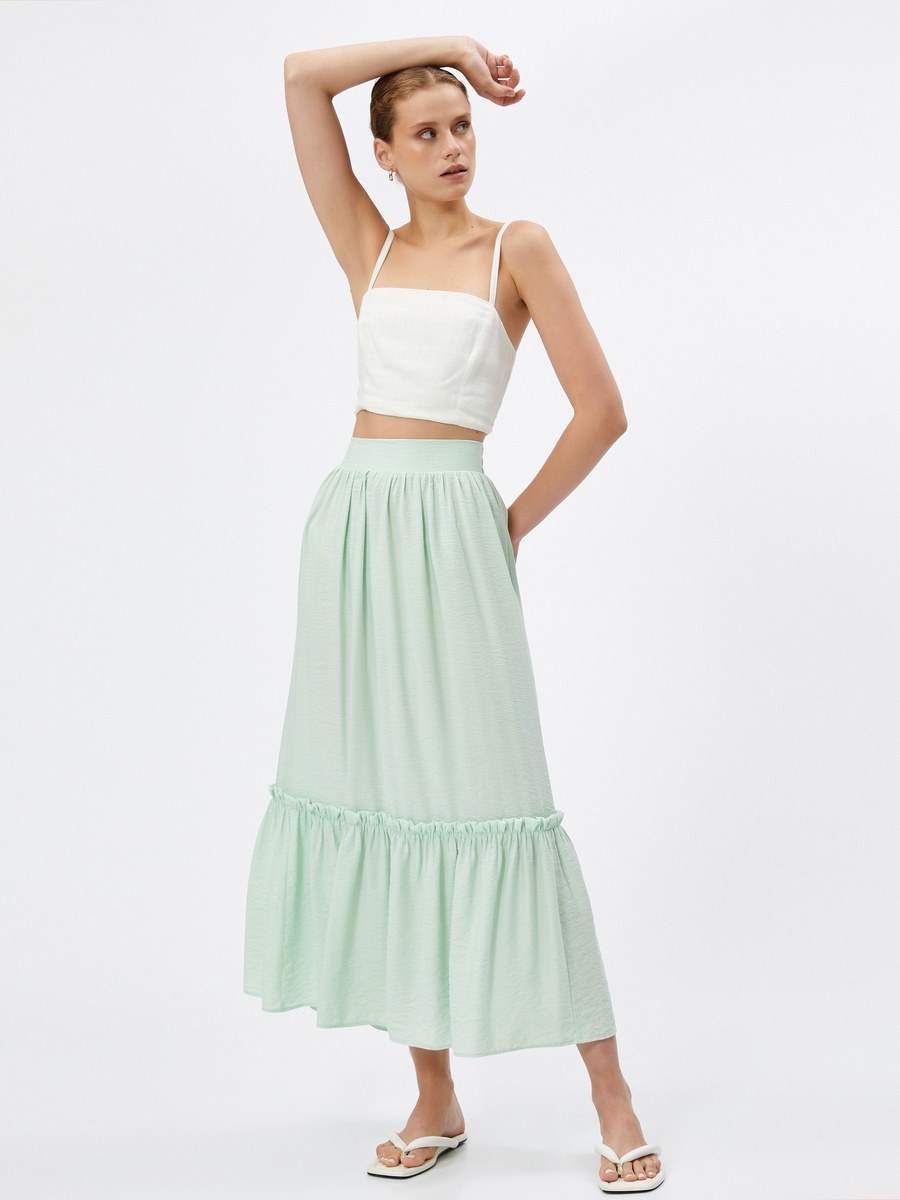 High Rise Viscose Voluminous Tissued Ruffle Maxi Skirt