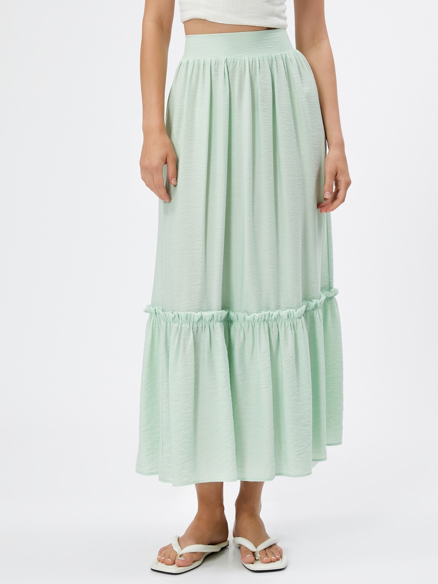 High Rise Viscose Voluminous Tissued Ruffle Maxi Skirt
