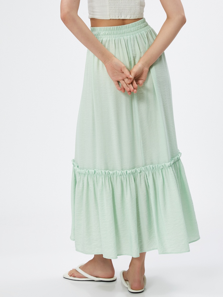 High Rise Viscose Voluminous Tissued Ruffle Maxi Skirt