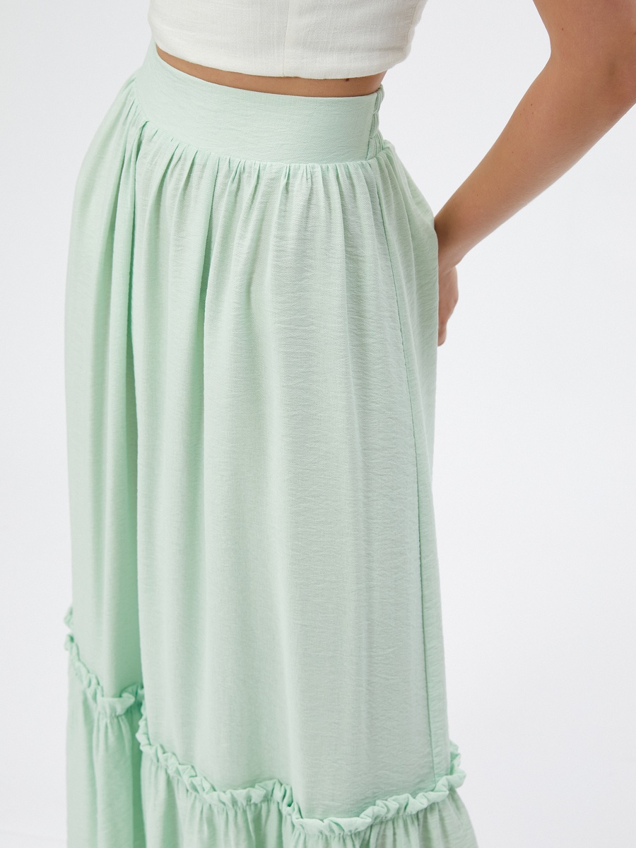 High Rise Viscose Voluminous Tissued Ruffle Maxi Skirt