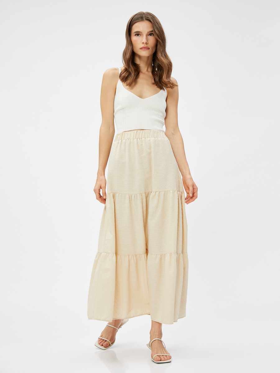 Elastic Waist Tiered Striped Maxi Skirt