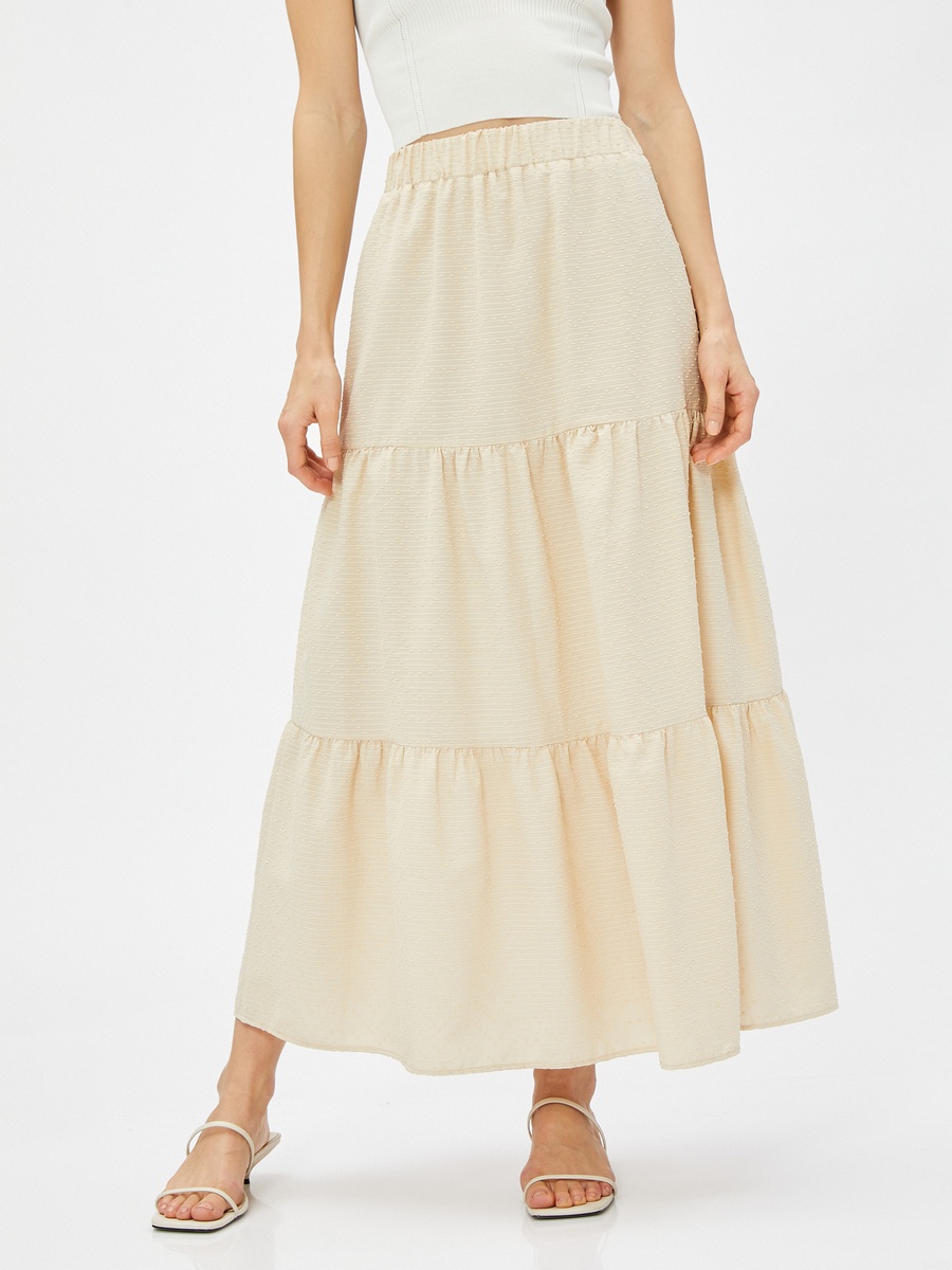 Elastic Waist Tiered Striped Maxi Skirt