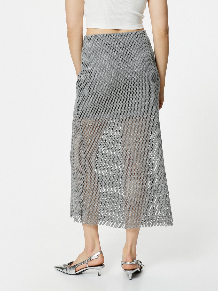 Metallic Glitter Ajoure Midi Skirt