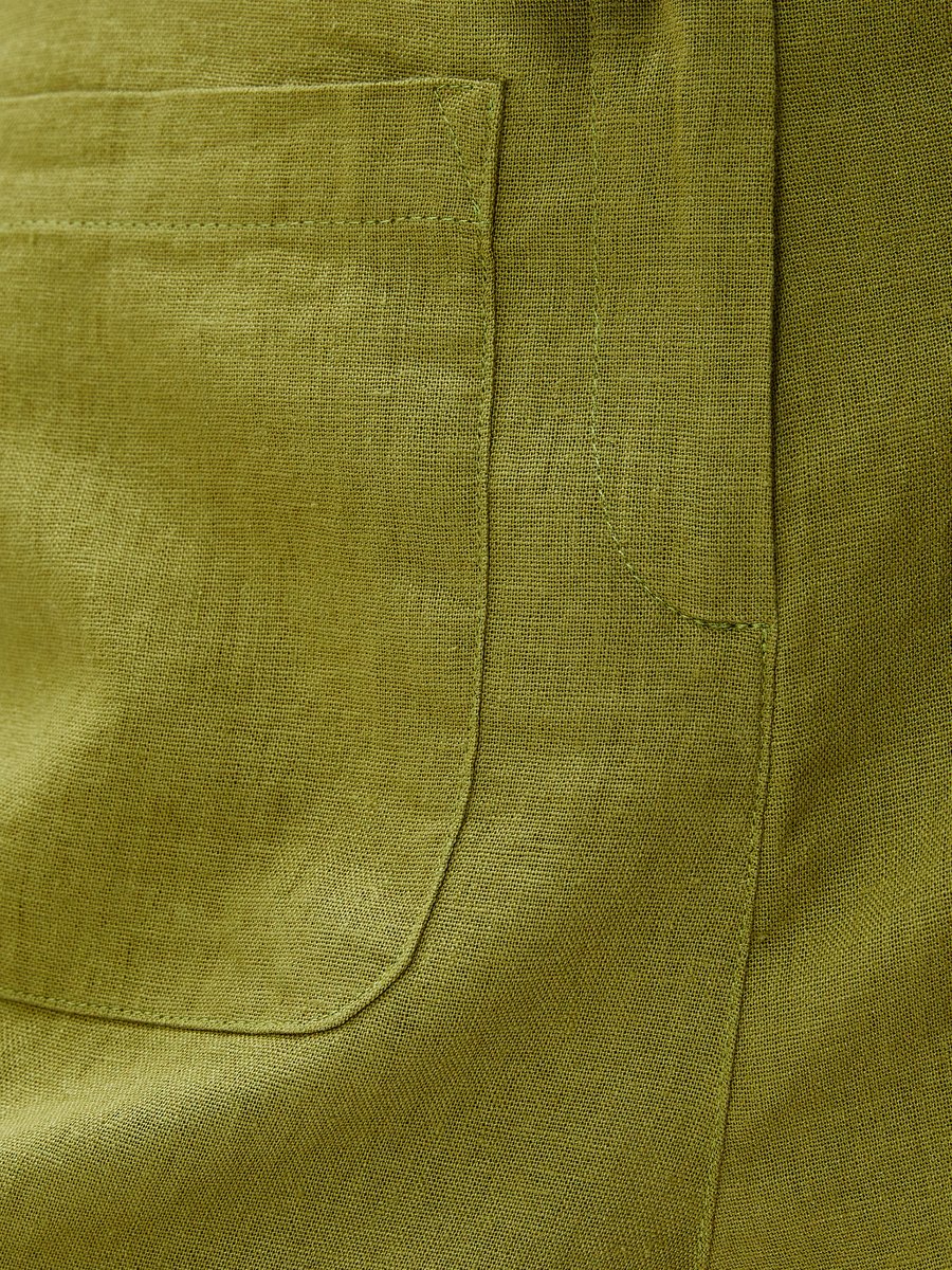 Pocket Detail Belted Linen Blend High Rise Shorts