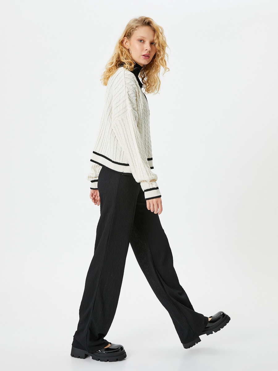 High-Rise Relaxed Fit Textured Trousers