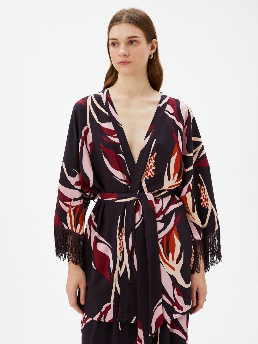 Tassel Detail Belted Kimono