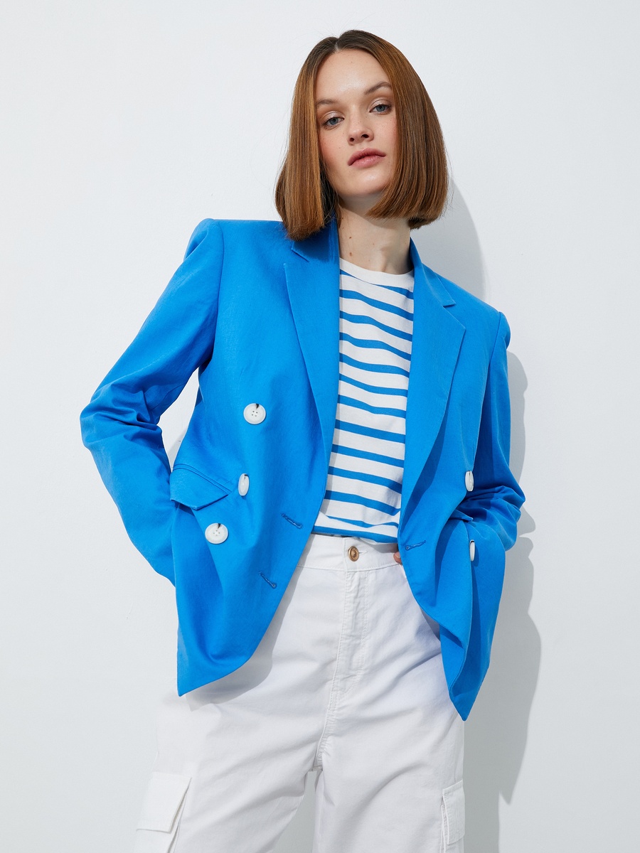 Wrapped Button Linen Blended Blazer
