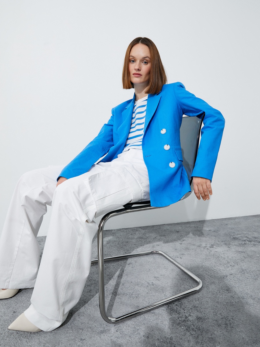Wrapped Button Linen Blended Blazer