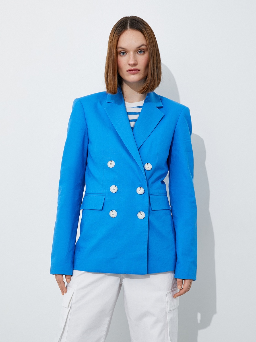Wrapped Button Linen Blended Blazer