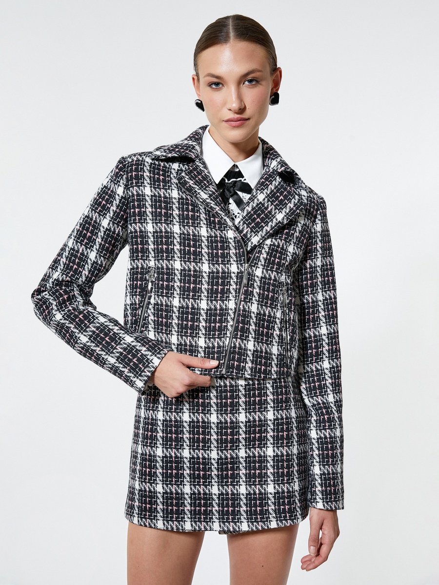 Zipper Detail Envelope Crop Tweed Jacket