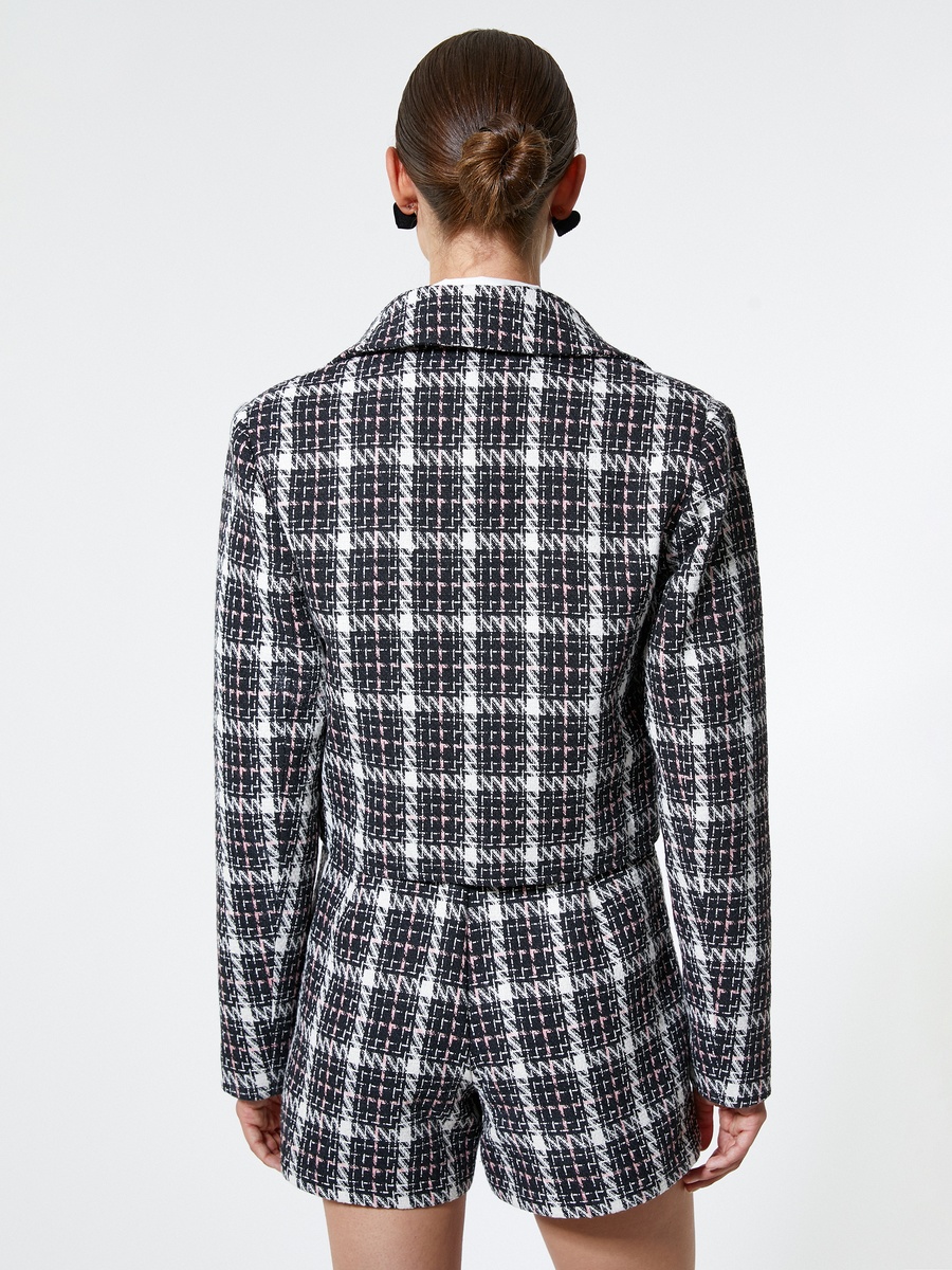 Zipper Detail Envelope Crop Tweed Jacket