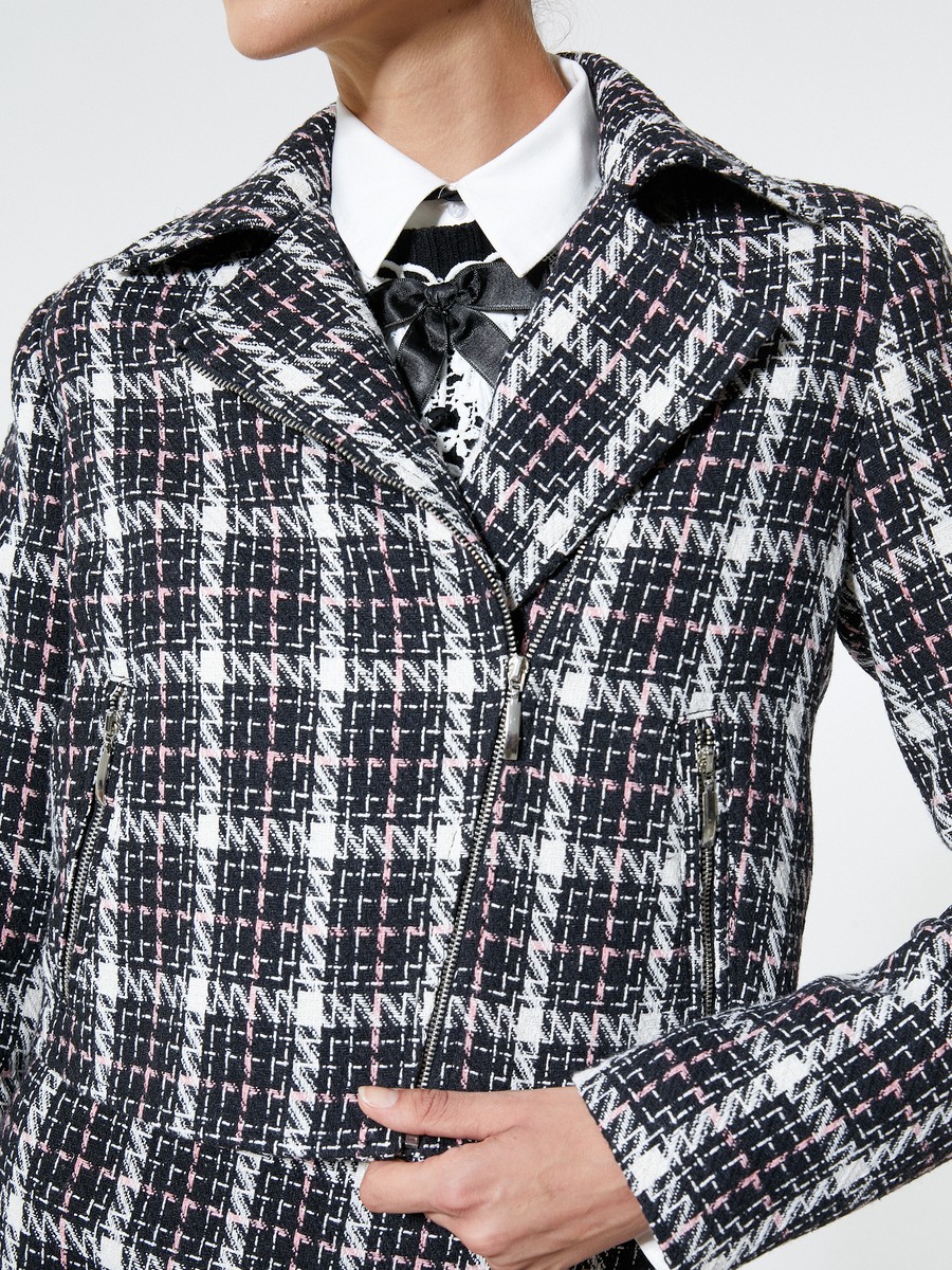 Zipper Detail Envelope Crop Tweed Jacket