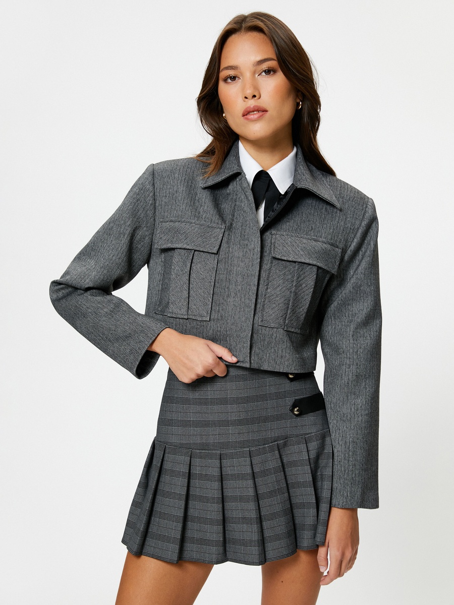 Viscose Blend Zipper and Pocket Detail Crop Jacket