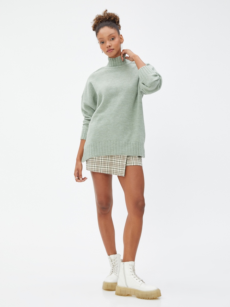 Long Sleeve Ribbed High Neck Sweatshirt