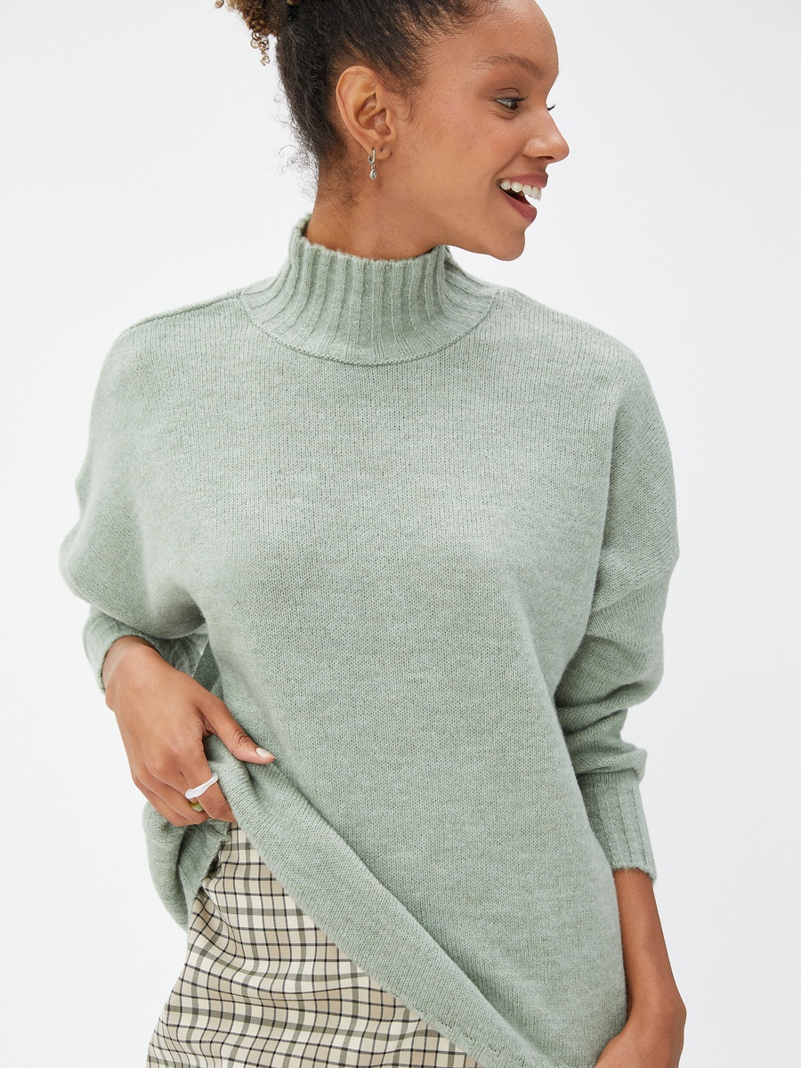 Long Sleeve Ribbed High Neck Sweatshirt