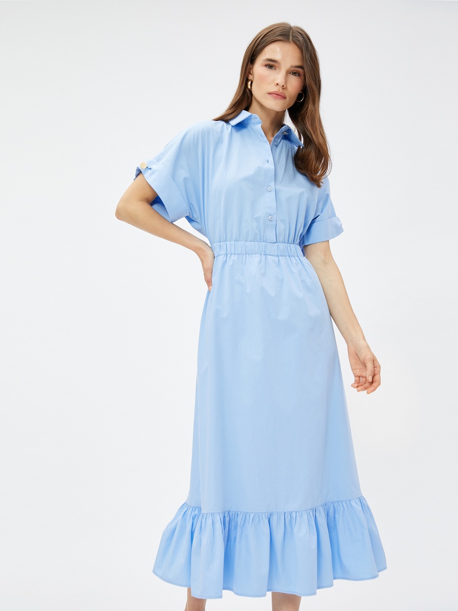 Frilled Short Sleeve Shirt Dress