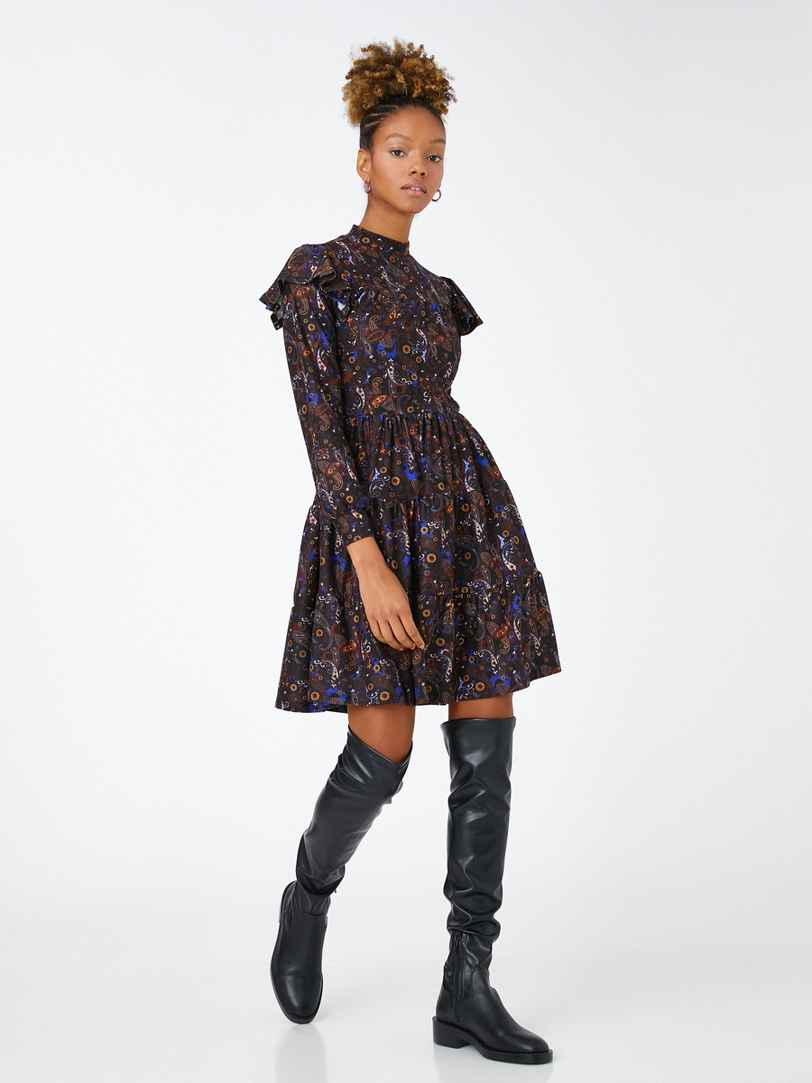 Floral Long Sleeve Dress with High Neck