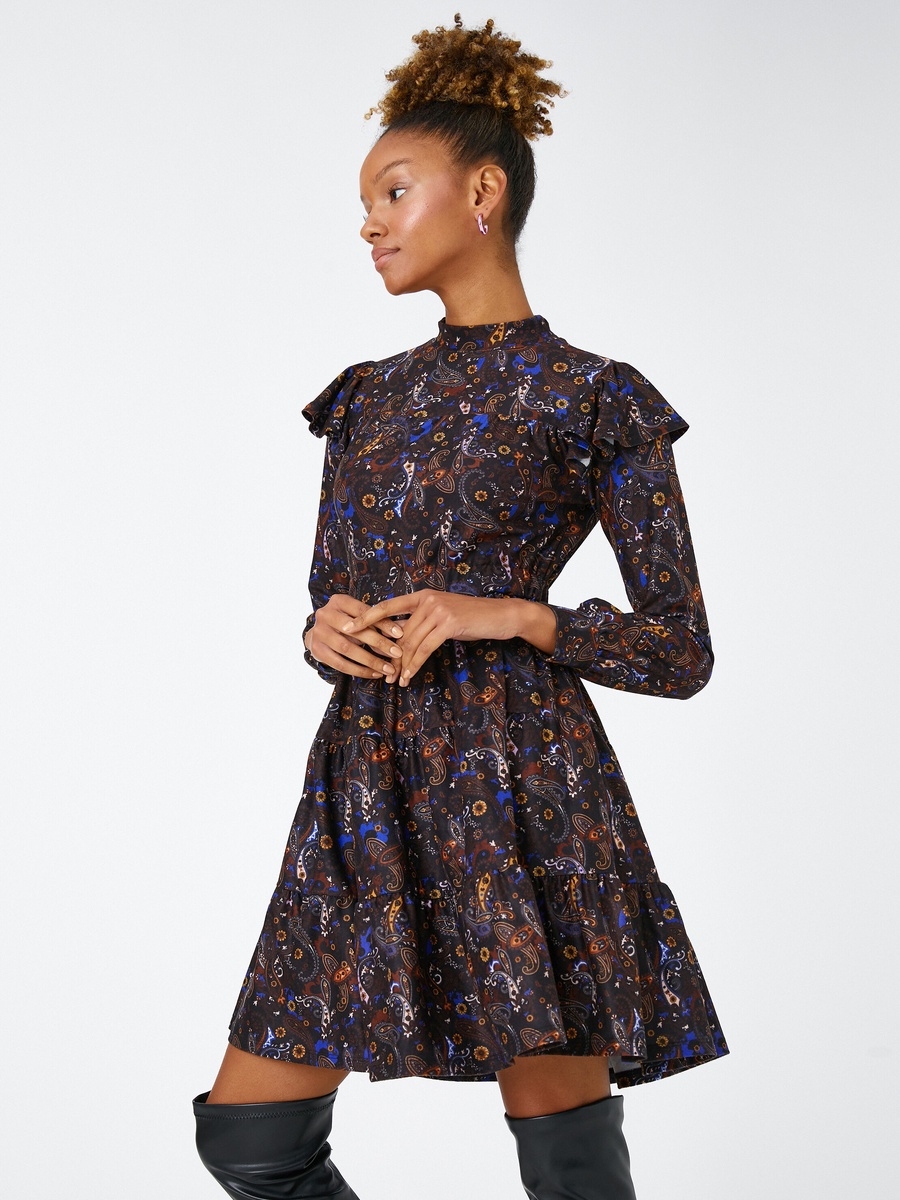 Floral Long Sleeve Dress with High Neck