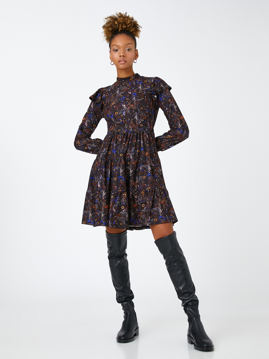 Floral Long Sleeve Dress with High Neck