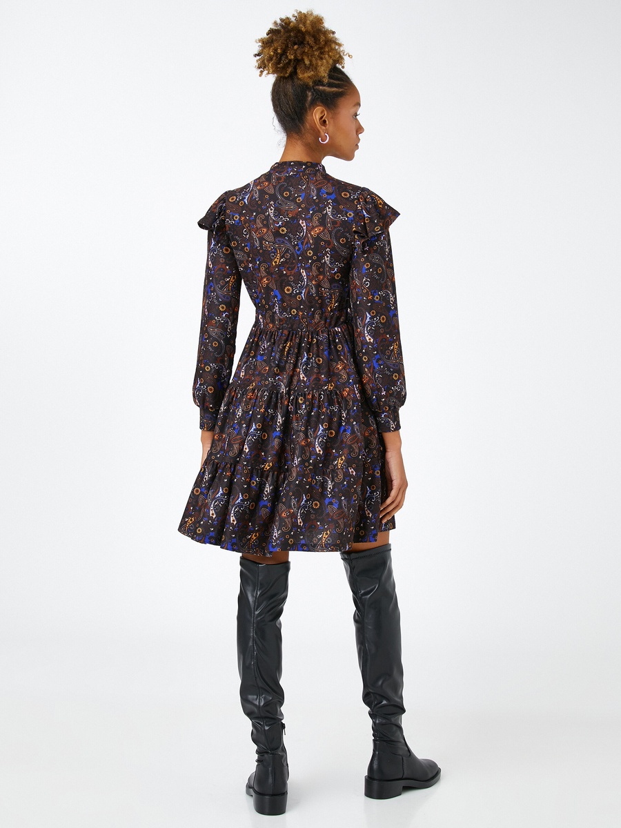 Floral Long Sleeve Dress with High Neck