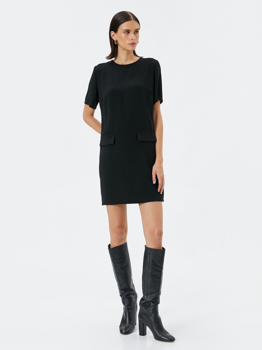 Crew Neck Pocket Detail Short Sleeve Mini Pencil Dress