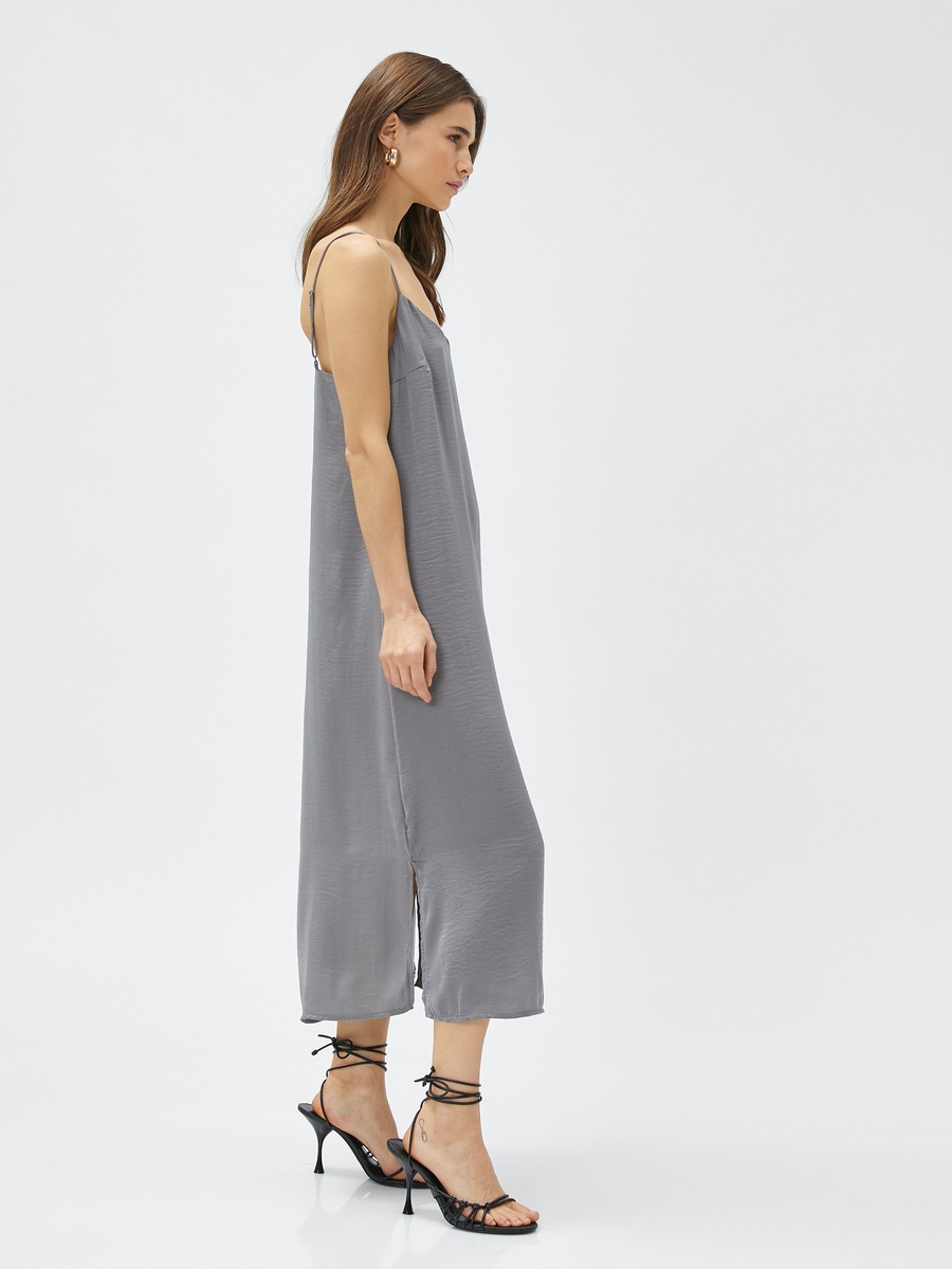 Adjustable Strappy Slitted Midi Dress