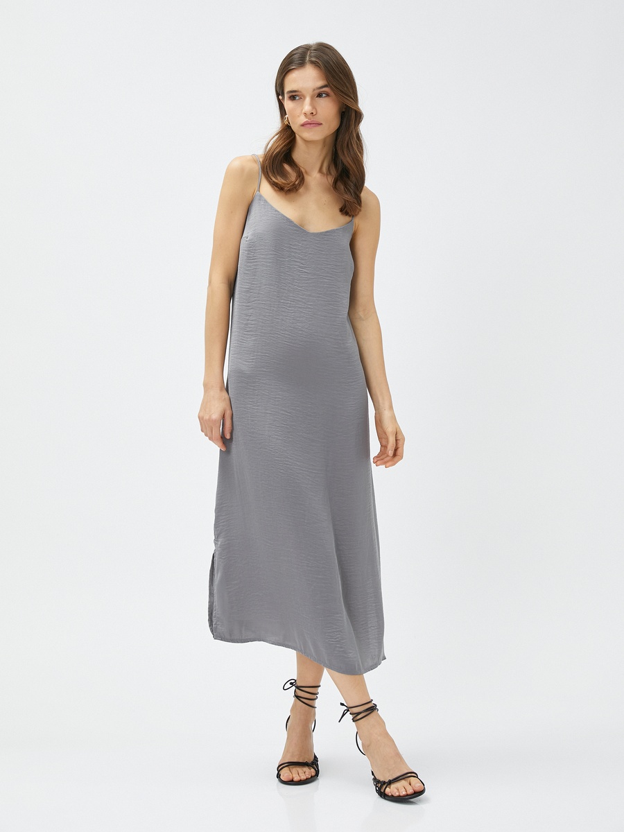 Adjustable Strappy Slitted Midi Dress