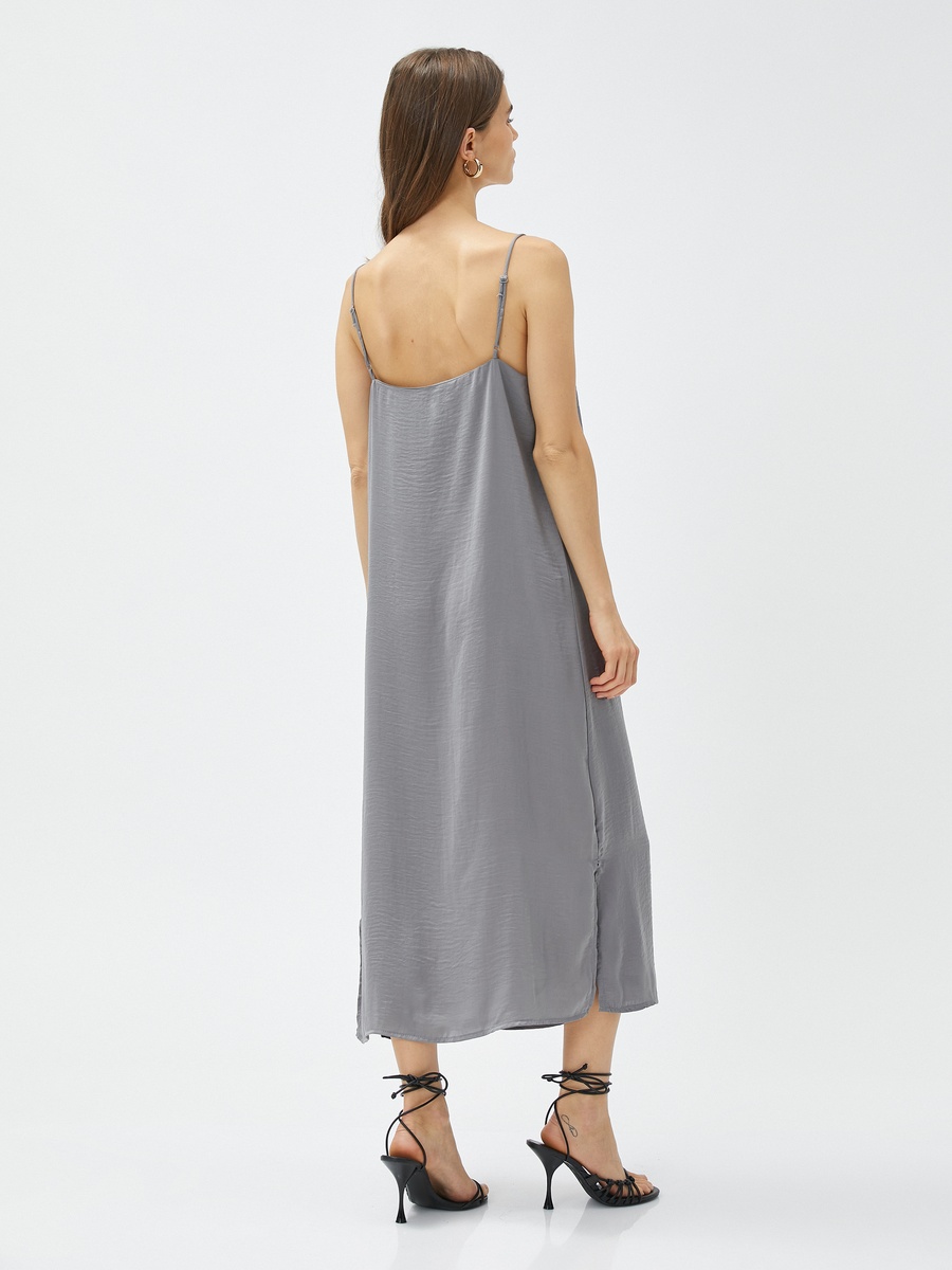 Adjustable Strappy Slitted Midi Dress