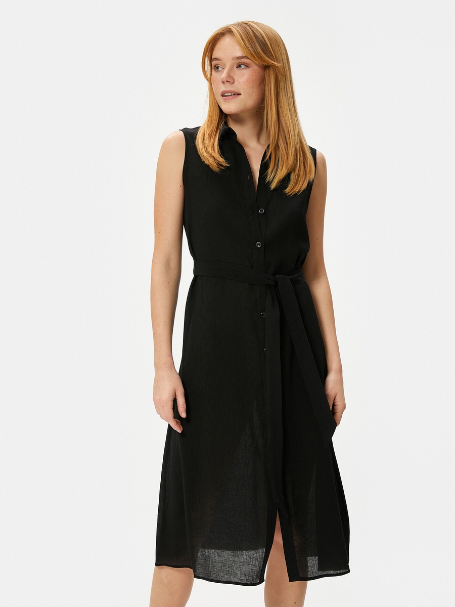 Viscose Unlined Belted Midi Dress